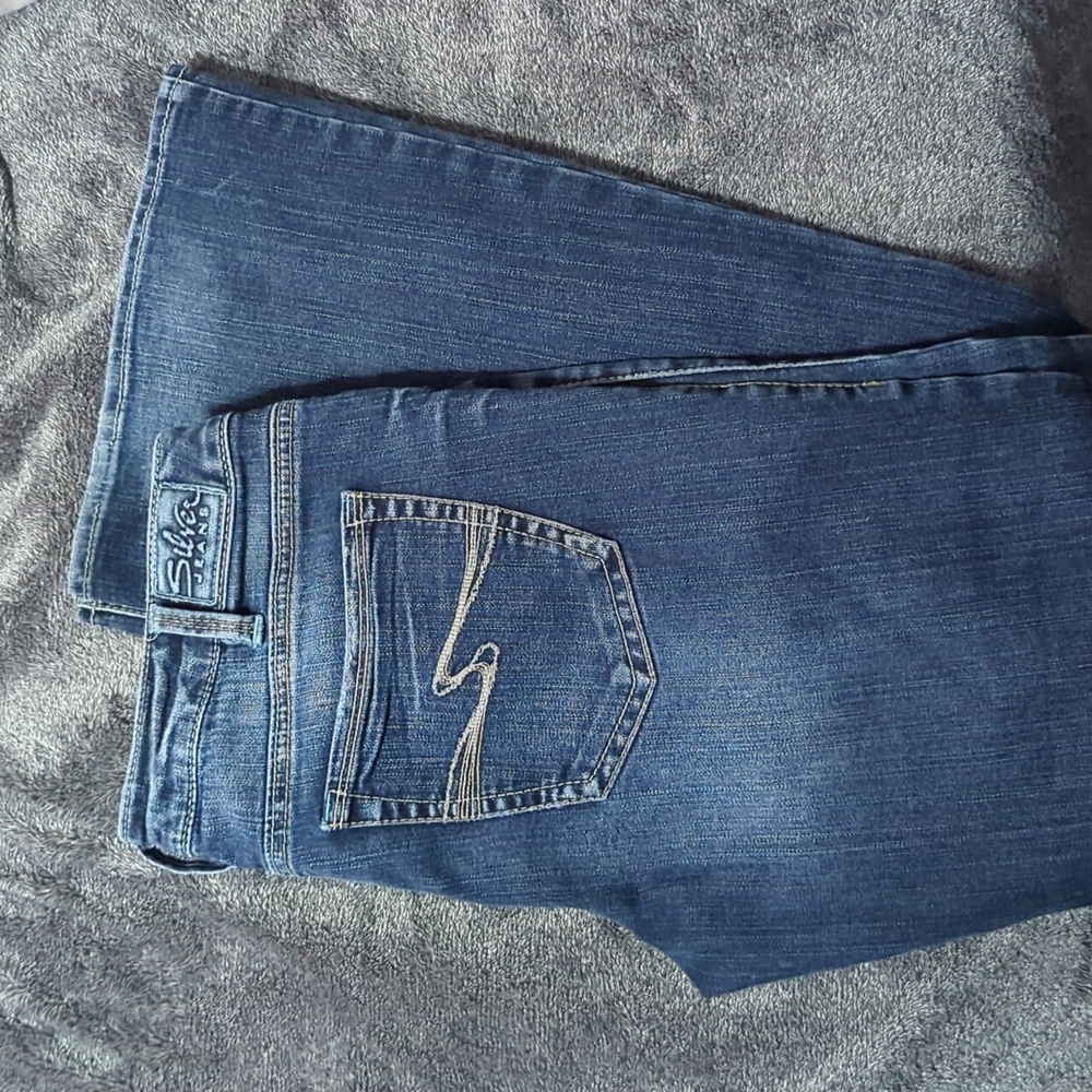 Silver Aiko low rise women's flare embroidered Jeans, size 34/35 long tall